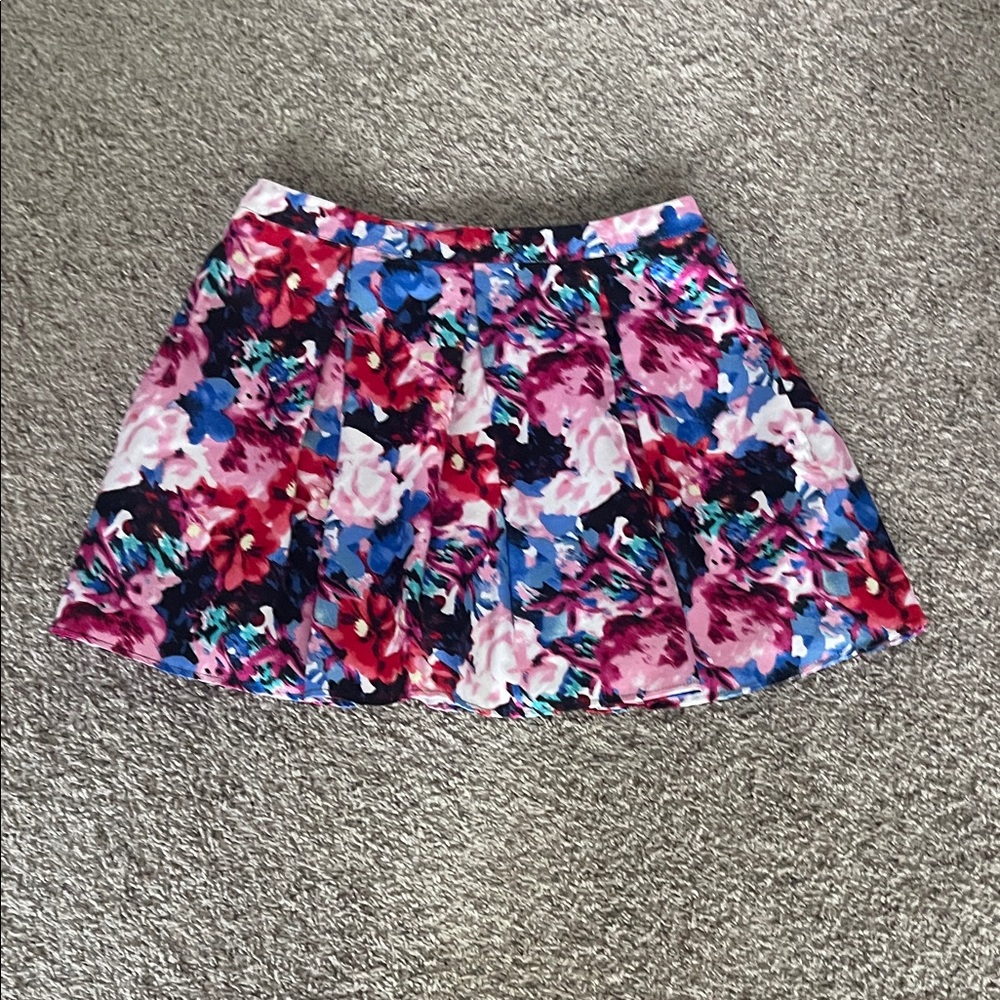 Teeze Me Pleated Floral a-line Skirt - Pink and Blue